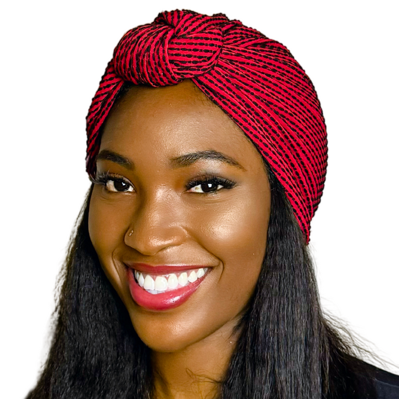RED BLACK Satin-Lined Pre-tied Headwrap