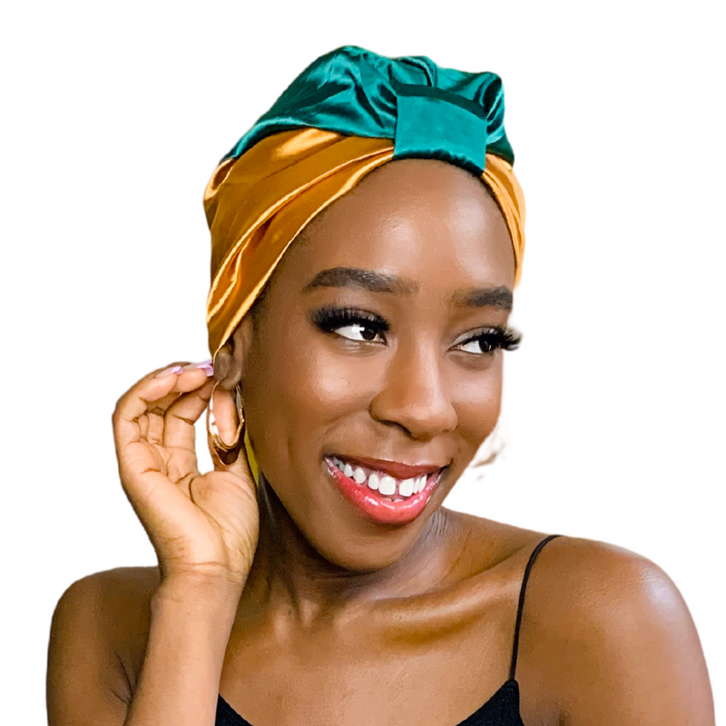 Satin Sleep Turban GREEN GOLD