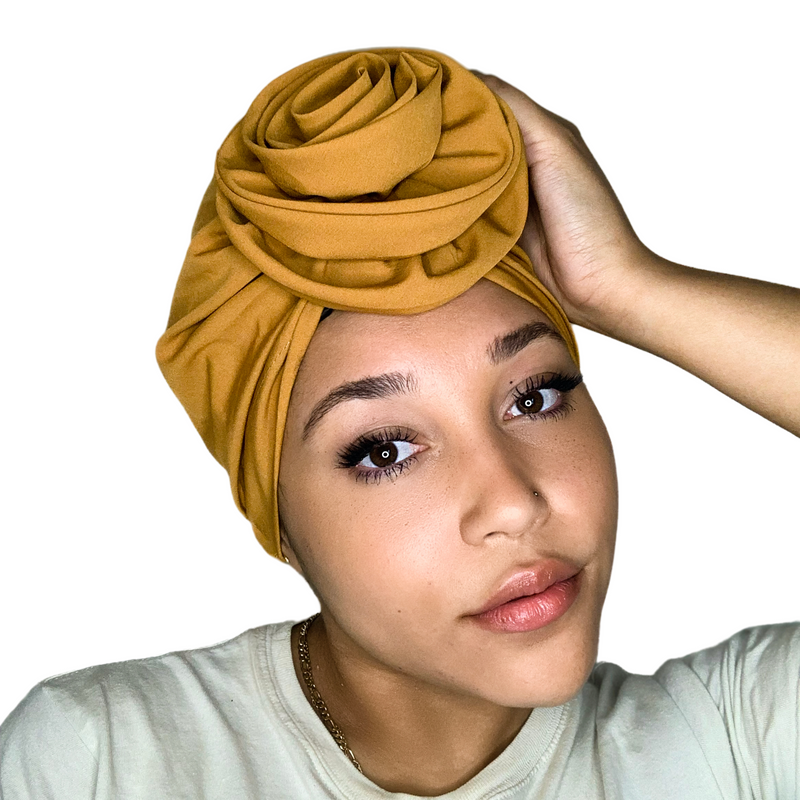 MUSTARD Rose Satin-Lined Pre-tied Headwrap