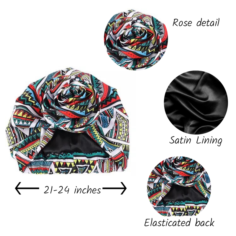 MULTICOLOR Rose Satin-Lined Pre-tied Headwrap