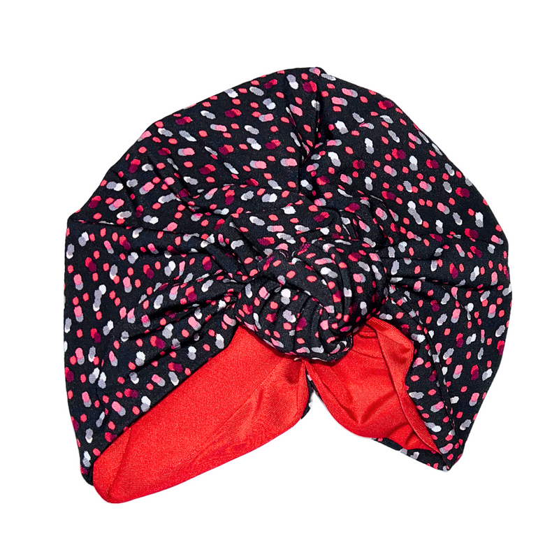 RED GREY Satin-Lined Pre-tied Headwrap