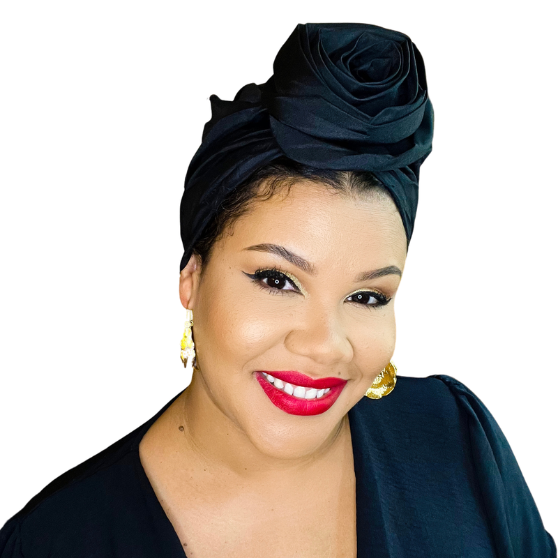 BLACK Rose Satin-Lined Pre-tied Headwrap